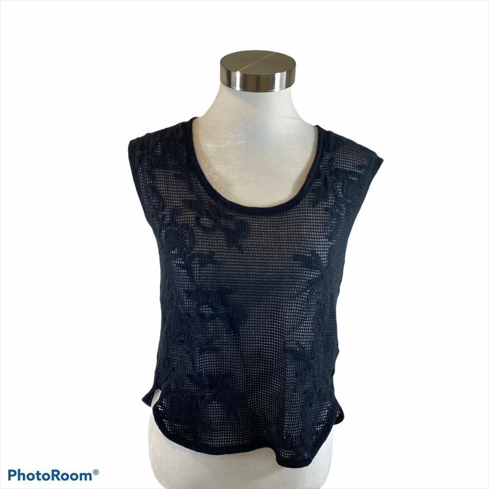 BR Black open Weave Floral Netted Blouse Size XS